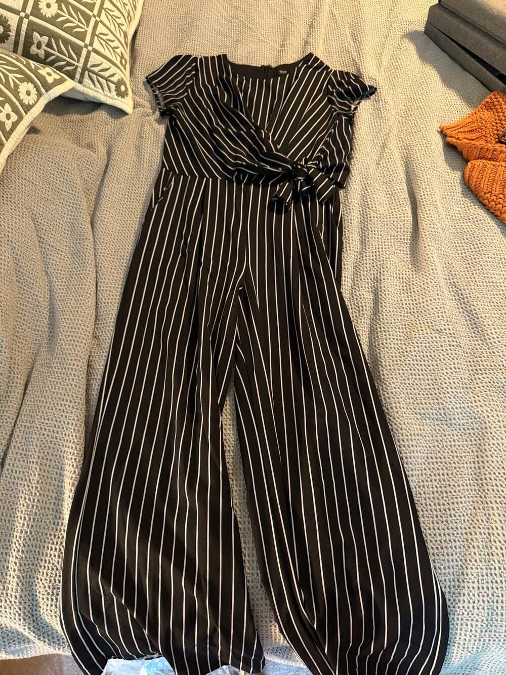 Mystic Los Angeles Black and White Striped Wide Leg Jumpsuit Size L
